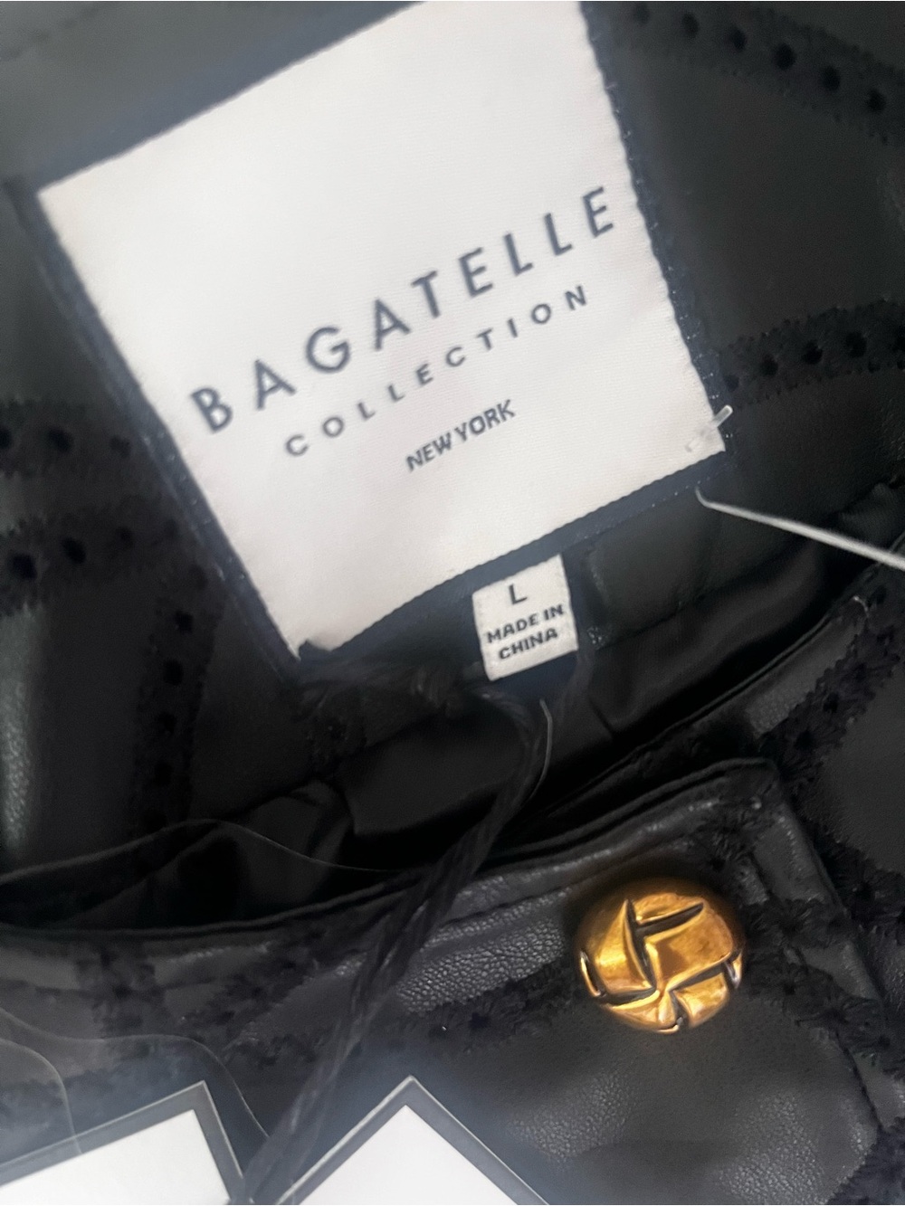 New bagatelle Black Patterned Leather Jacket with Gold Buttons size L - Picture 12 of 15